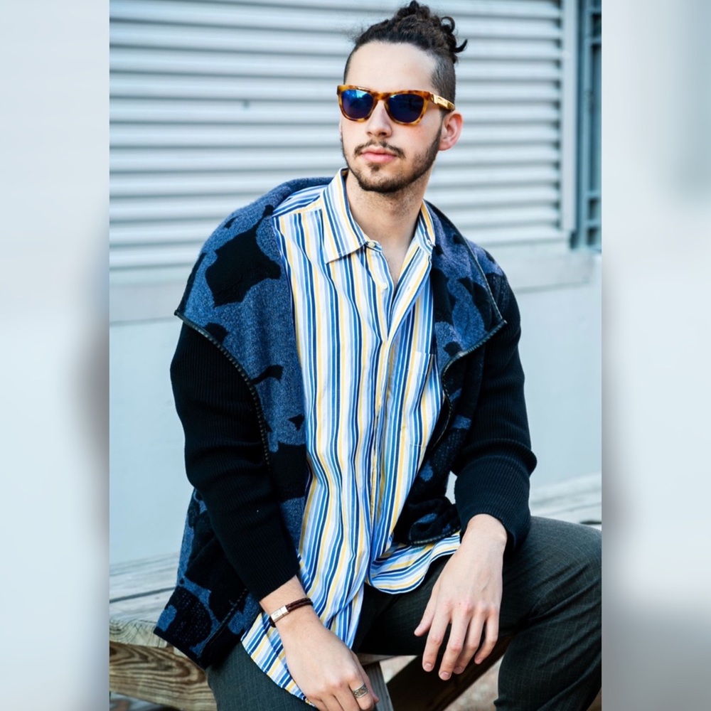 Vintage Navy & Black Print Cardigan